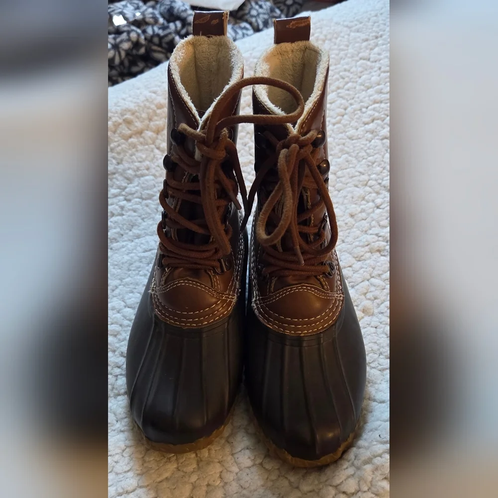 Esprit Kids Duck Boots Size 1M Brown Faux Fur Lined Waterproof Winter Snow Boots